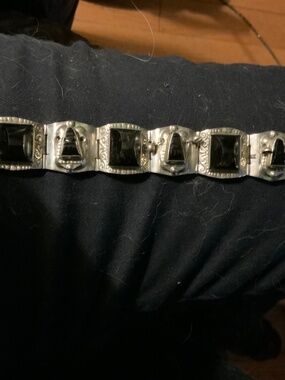 Mexico Sterling Silver Carved Black Onyx Bracelet